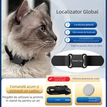 Locator GPS pentru câini și pisici - ABS, precizie GPS 10 m, baterie cu buton, greutate 9,7 g