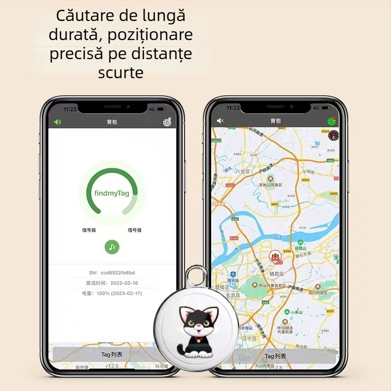 Locator GPS pentru câini și pisici - ABS, precizie GPS 10 m, baterie cu buton, greutate 9,7 g