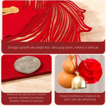 Adeziv de ușă pentru nuntă – Simbolul Fericirii și pește koi, din material nețesut, montaj fără găuri, decor pentru sufragerie și dormitor