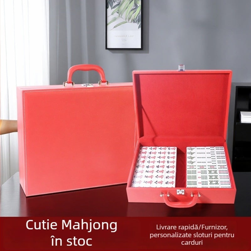 Cutie din piele PU pentru mahjong și piese, cu nucleu din lemn și căptușeală din flanelă – cutie de depozitare pentru jocuri de călătorie
