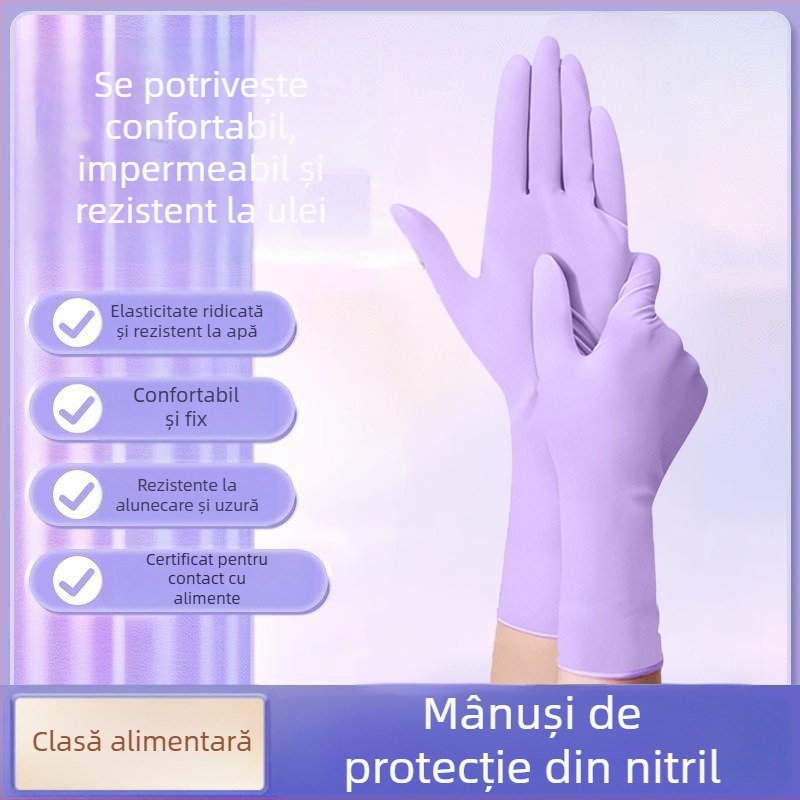 Mănuși nitril alimentare pentru bucătărie, spălat vase, grosime mare, culoare monocromă, de unică folosință