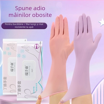 Mănuși de vase din nitril, de unică folosință, lungi, îngroșate, rezistente la ulei și impermeabile, pentru curățenie în bucătărie