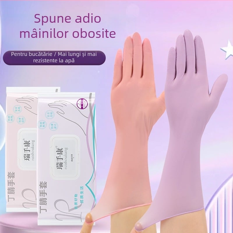 Mănuși de vase din nitril, de unică folosință, lungi, îngroșate, rezistente la ulei și impermeabile, pentru curățenie în bucătărie