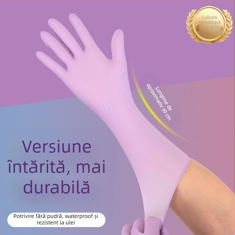 Mănuși de vase din nitril, de unică folosință, lungi, îngroșate, rezistente la ulei și impermeabile, pentru curățenie în bucătărie