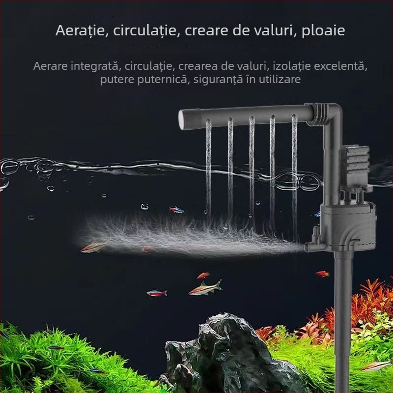 Pompa submersibilă pentru acvariu, 3 în 1 cu filtru superior, pompă încorporată pentru oxigenare și circulație, funcționare silențioasă