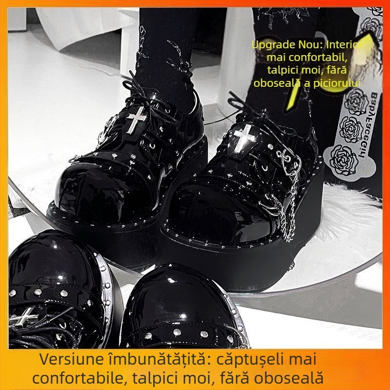 Pantofi Mary Jane pentru femei cu platformă, talpă groasă, vârf rotund, toc 3–5 cm, japonez, Y2K goth-punk