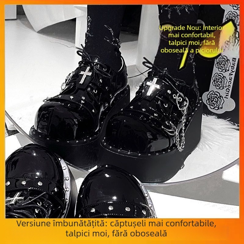 Pantofi Mary Jane pentru femei cu platformă, talpă groasă, vârf rotund, toc 3–5 cm, japonez, Y2K goth-punk