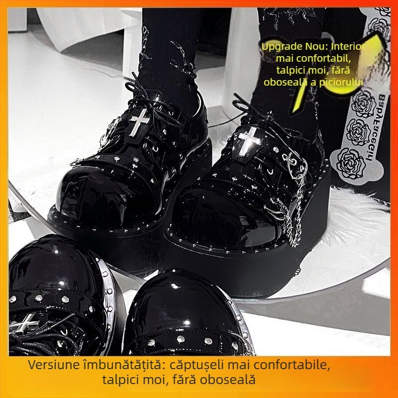 Pantofi Mary Jane pentru femei cu platformă, talpă groasă, vârf rotund, toc 3–5 cm, japonez, Y2K goth-punk