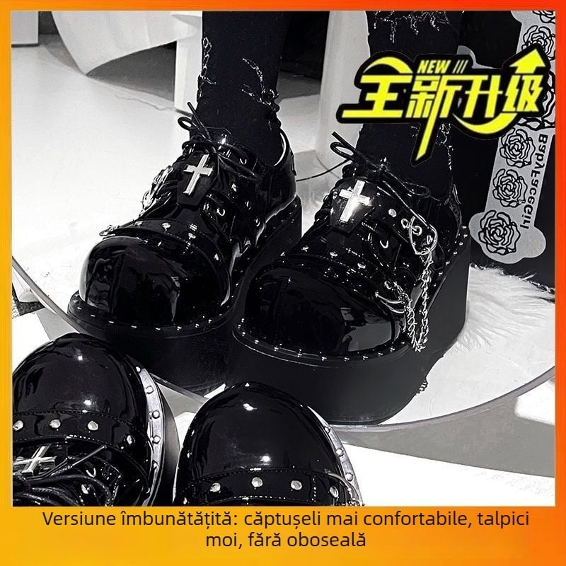 Pantofi Mary Jane pentru femei cu platformă, talpă groasă, vârf rotund, toc 3–5 cm, japonez, Y2K goth-punk