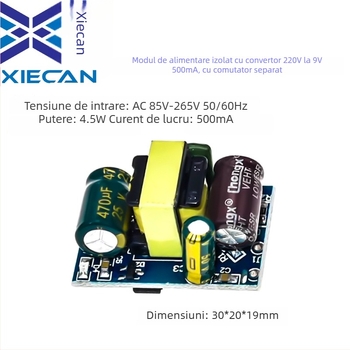 Modul de alimentare 220V AC la 9V DC 0,5A, convertor buck izolat, protecție la supracurent (Industrial)