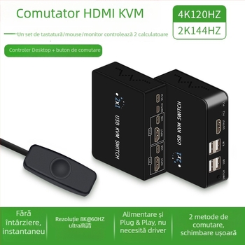 KM-H201B comutator KVM USB HDMI/DP, 2 gazde, dual-monitor, 3840x2160@60Hz