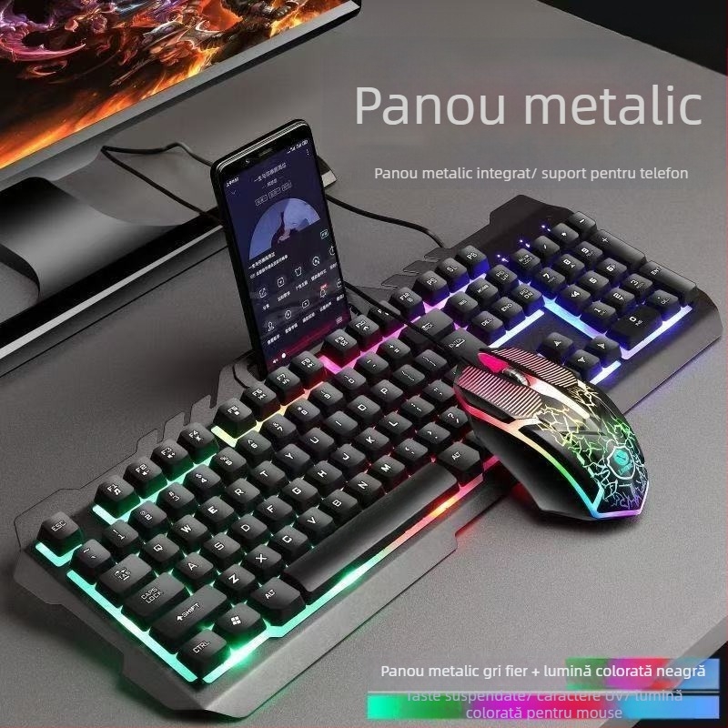 Set tastatură și mouse cablat cu USB, optic 1200 DPI, iluminare de fundal, pentru desktop și laptop