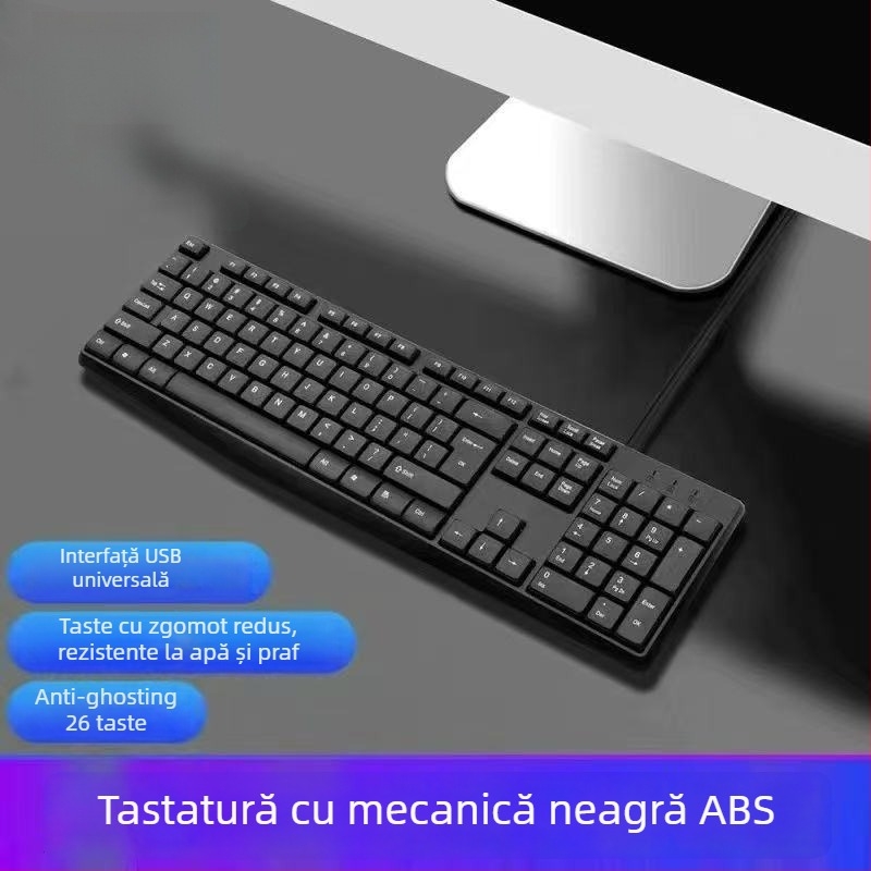 Set tastatură și mouse cablat cu USB, optic 1200 DPI, iluminare de fundal, pentru desktop și laptop