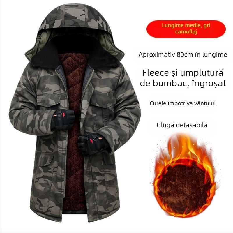 Palton militar camuflat pentru bărbați, izolație termică, țesătură din fibre chimice, model camuflaj, pentru iarnă și primăvară.