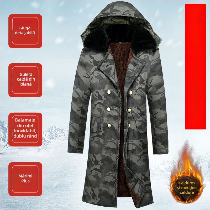 Palton militar camuflat pentru bărbați, izolație termică, țesătură din fibre chimice, model camuflaj, pentru iarnă și primăvară.
