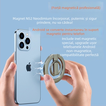 Suport magnetic pentru telefon cu inel, metalic, universal, ultra-subțire, pliabil pentru birou