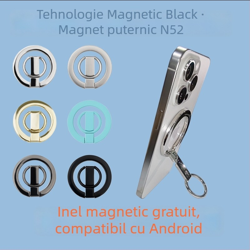 Suport magnetic pentru telefon cu inel, metalic, universal, ultra-subțire, pliabil pentru birou