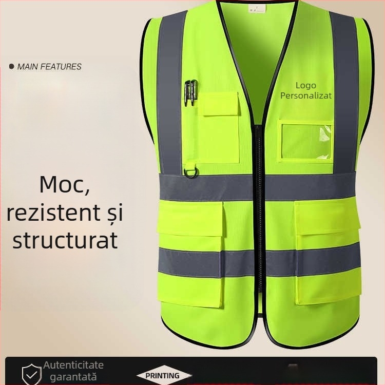 Vestă reflectorizantă de siguranță, model 006, brand Mi manqi, material tricotat, marcă privată autorizată