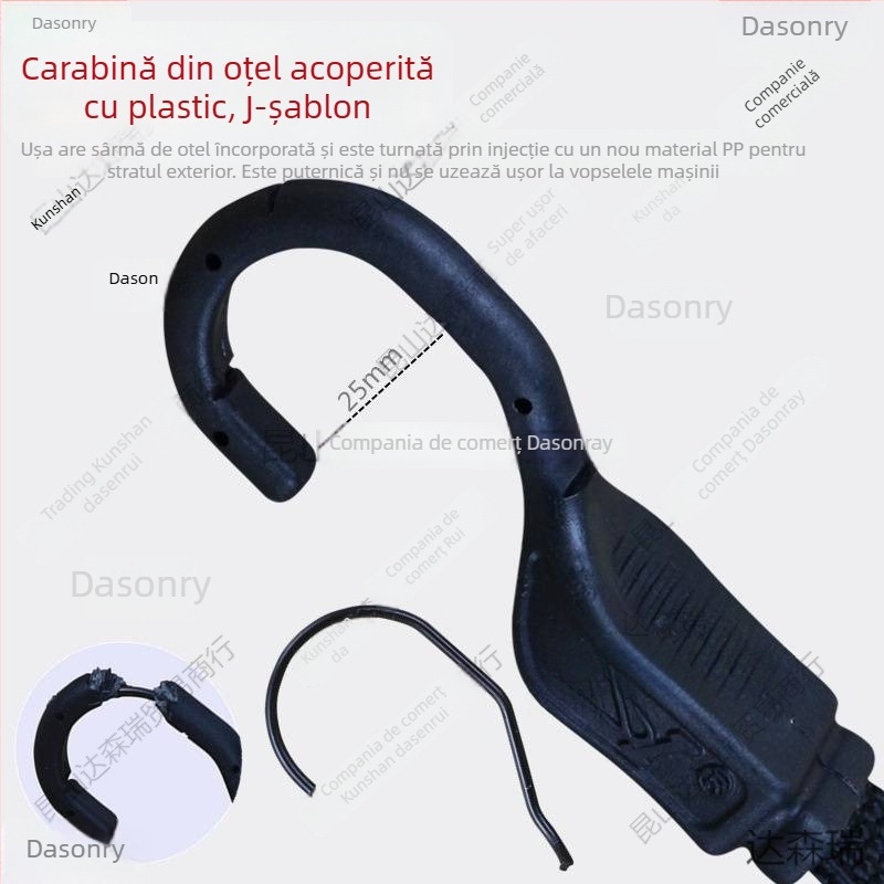 Bandă elastică pentru bagaje cu cârlige din oțel placat cu plastic