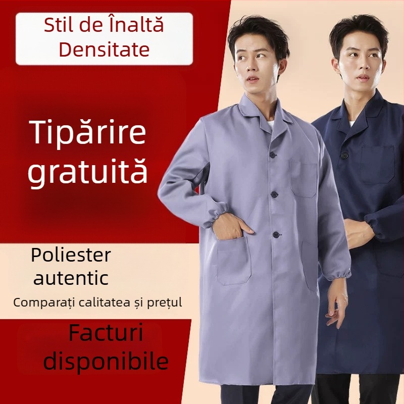 Costum de protecție pentru muncă cu proprietăți anti-murdărire și dezinfectare, din amestec bumbac și fibre chimice, căptușeală poliester, destinat uzului în fabrică