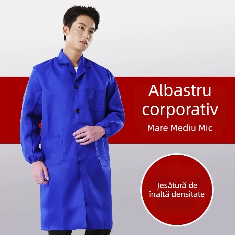 Costum de protecție pentru muncă cu proprietăți anti-murdărire și dezinfectare, din amestec bumbac și fibre chimice, căptușeală poliester, destinat uzului în fabrică
