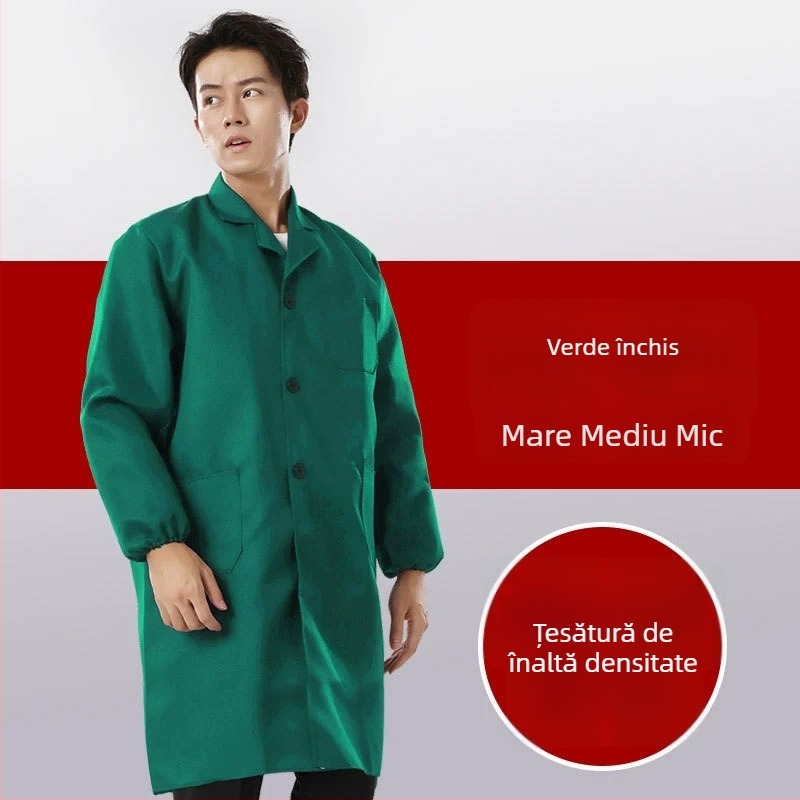 Costum de protecție pentru muncă cu proprietăți anti-murdărire și dezinfectare, din amestec bumbac și fibre chimice, căptușeală poliester, destinat uzului în fabrică