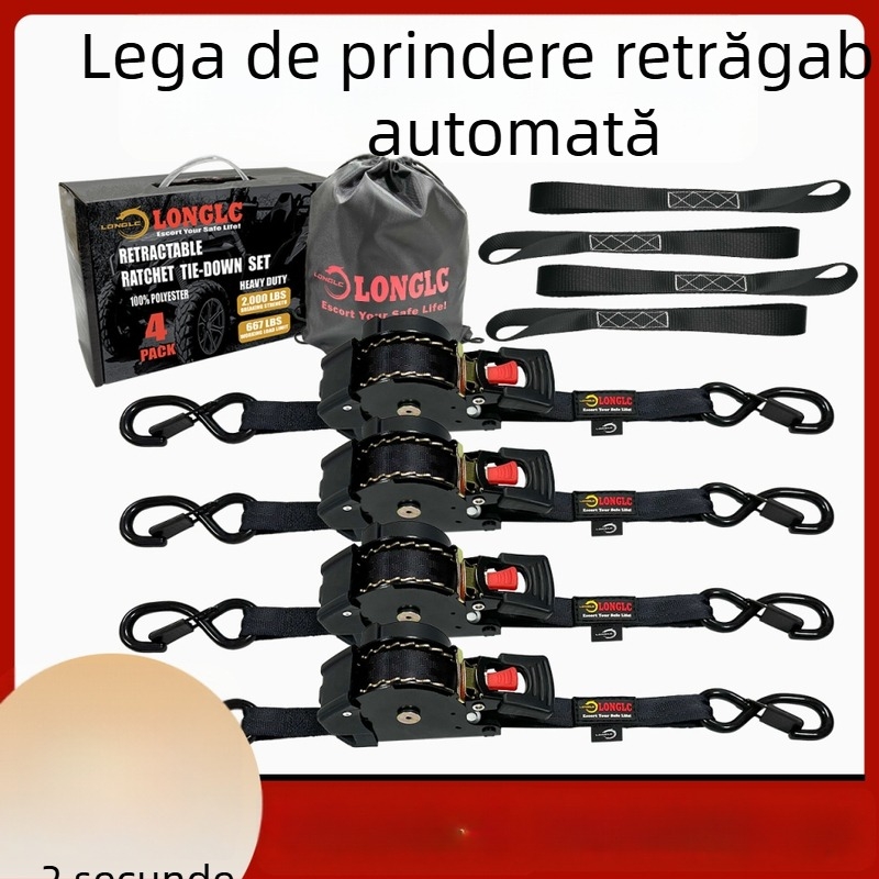 Bandă de fixare pentru bagaje pe motocicletă cu tensionator – poliester, încărcare nominală 500 kg, rezistență la rupere 1000 kg, factor de siguranță 2:1