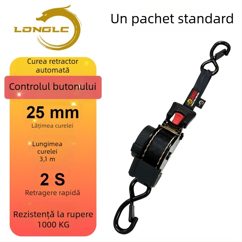 Bandă de fixare pentru bagaje pe motocicletă cu tensionator – poliester, încărcare nominală 500 kg, rezistență la rupere 1000 kg, factor de siguranță 2:1