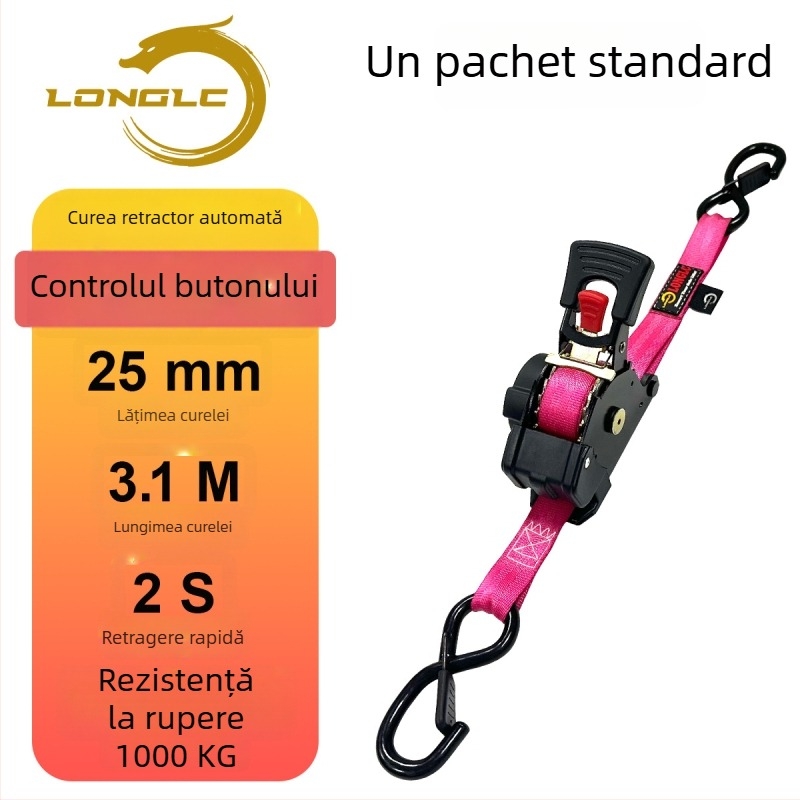 Bandă de fixare pentru bagaje pe motocicletă cu tensionator – poliester, încărcare nominală 500 kg, rezistență la rupere 1000 kg, factor de siguranță 2:1