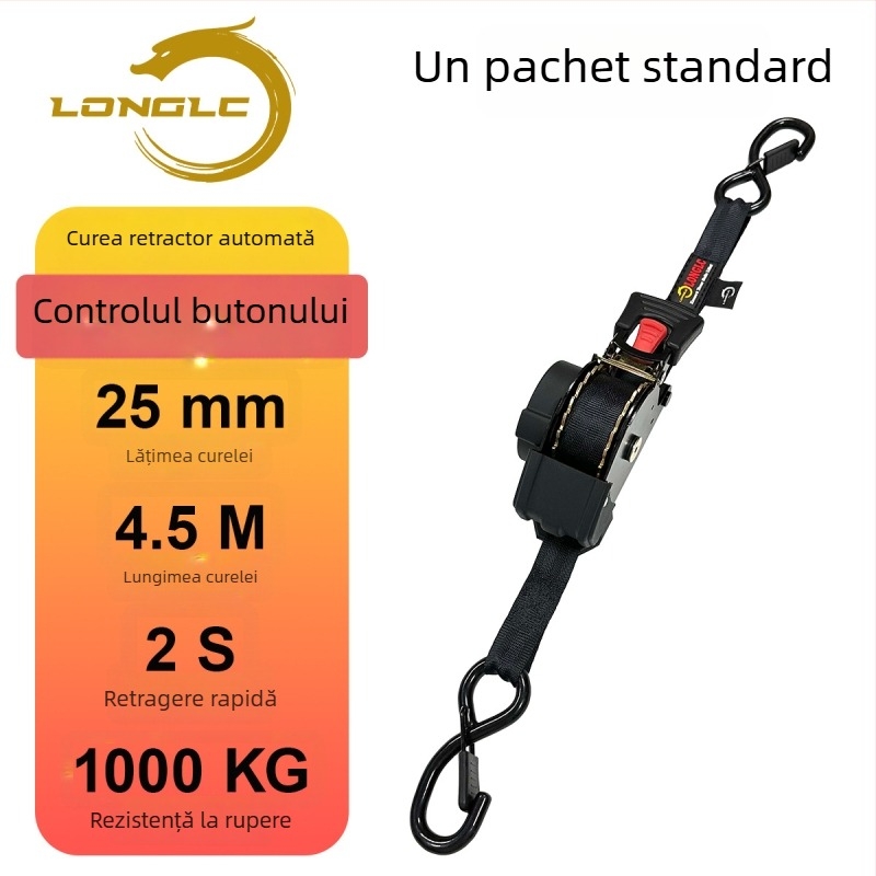Bandă de fixare pentru bagaje pe motocicletă cu tensionator – poliester, încărcare nominală 500 kg, rezistență la rupere 1000 kg, factor de siguranță 2:1