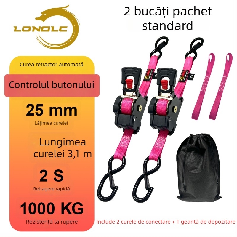 Bandă de fixare pentru bagaje pe motocicletă cu tensionator – poliester, încărcare nominală 500 kg, rezistență la rupere 1000 kg, factor de siguranță 2:1