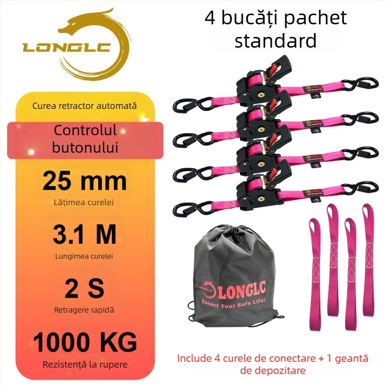 Bandă de fixare pentru bagaje pe motocicletă cu tensionator – poliester, încărcare nominală 500 kg, rezistență la rupere 1000 kg, factor de siguranță 2:1
