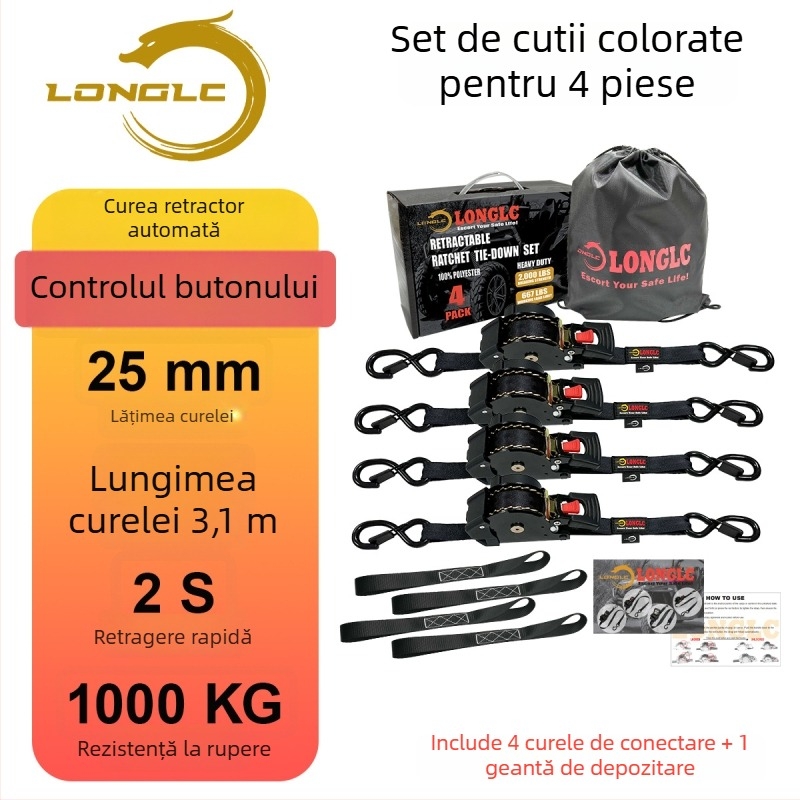 Bandă de fixare pentru bagaje pe motocicletă cu tensionator – poliester, încărcare nominală 500 kg, rezistență la rupere 1000 kg, factor de siguranță 2:1