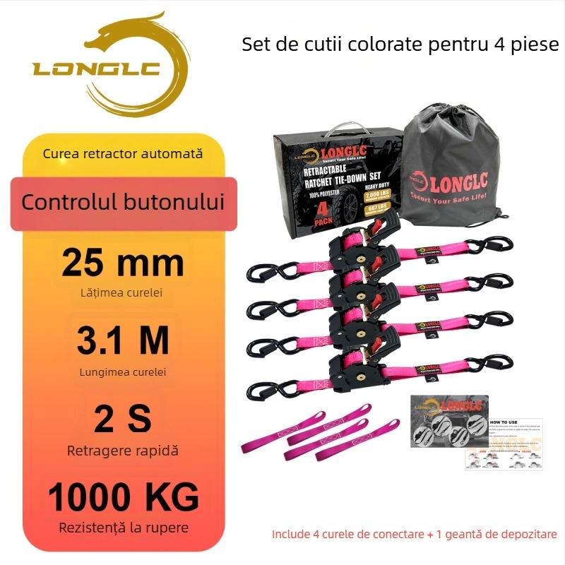 Bandă de fixare pentru bagaje pe motocicletă cu tensionator – poliester, încărcare nominală 500 kg, rezistență la rupere 1000 kg, factor de siguranță 2:1