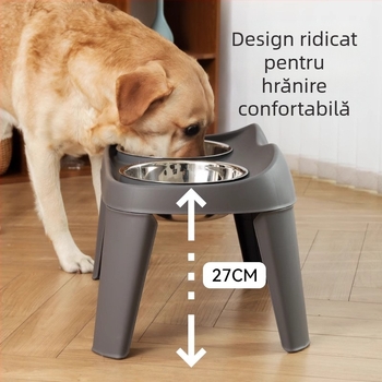 Stație înălțată de hrănire pentru câini cu două boluri – boluri din oțel inoxidabil pe suport PP/TPR, protecție pentru gât, design anti-răsturnare