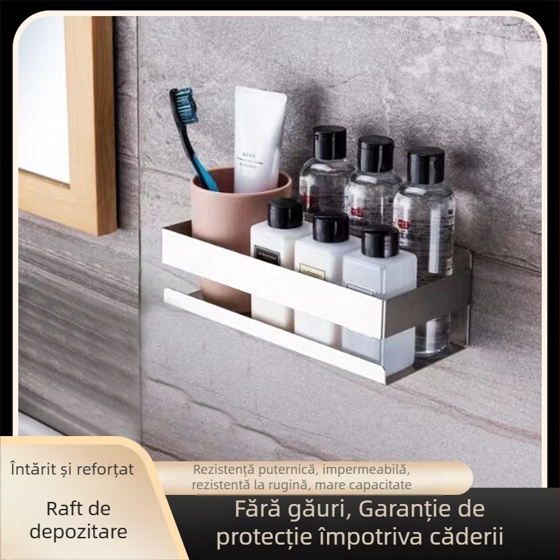 Raft fără găuri din oțel inoxidabil, organizator pentru igienă și spațiu de depozitare, montat pe perete, capacitate 10 kg