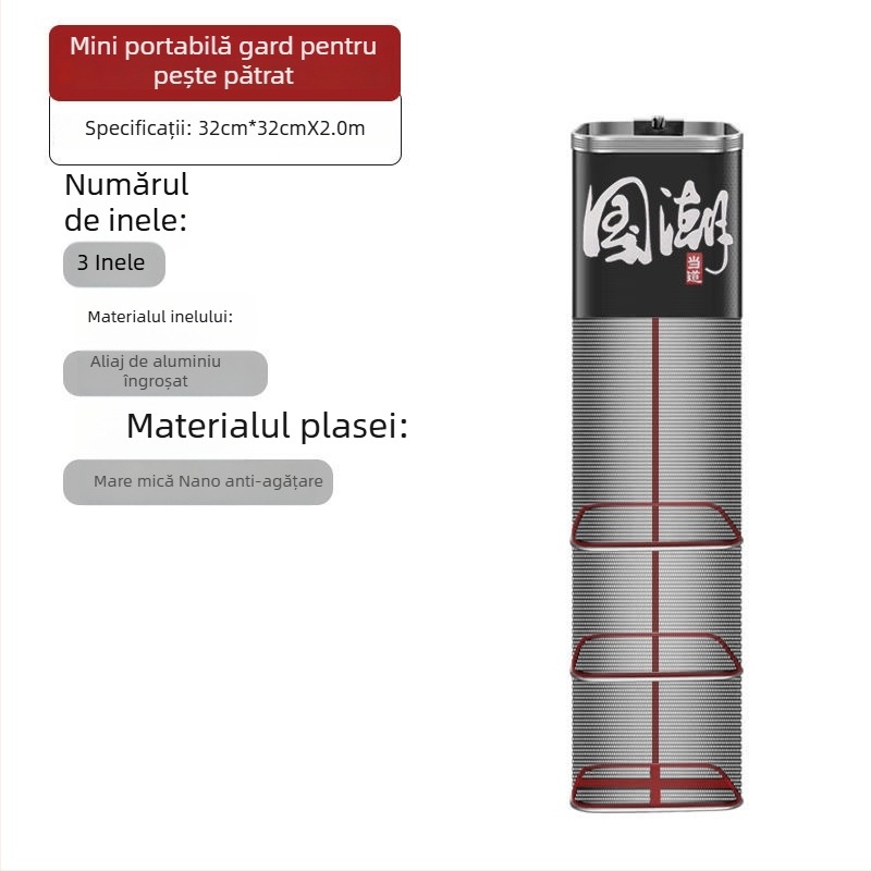 Geantă/plasă de protecție pentru pescuit, nylon, Bawon, gură pătrată, uscare rapidă, ochi mici de plasă