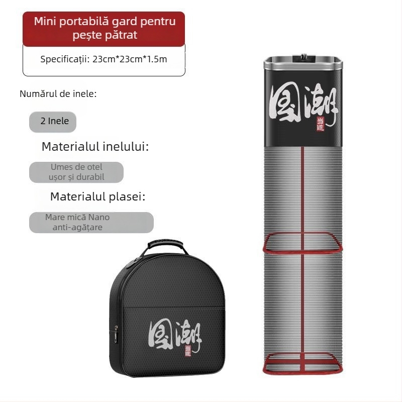 Geantă/plasă de protecție pentru pescuit, nylon, Bawon, gură pătrată, uscare rapidă, ochi mici de plasă