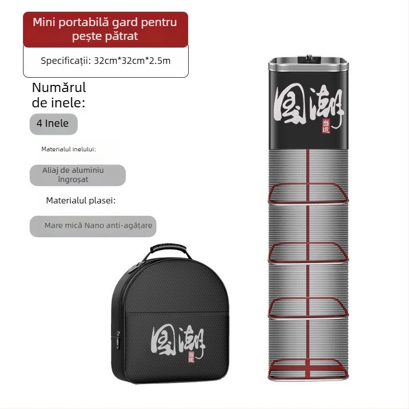 Geantă/plasă de protecție pentru pescuit, nylon, Bawon, gură pătrată, uscare rapidă, ochi mici de plasă