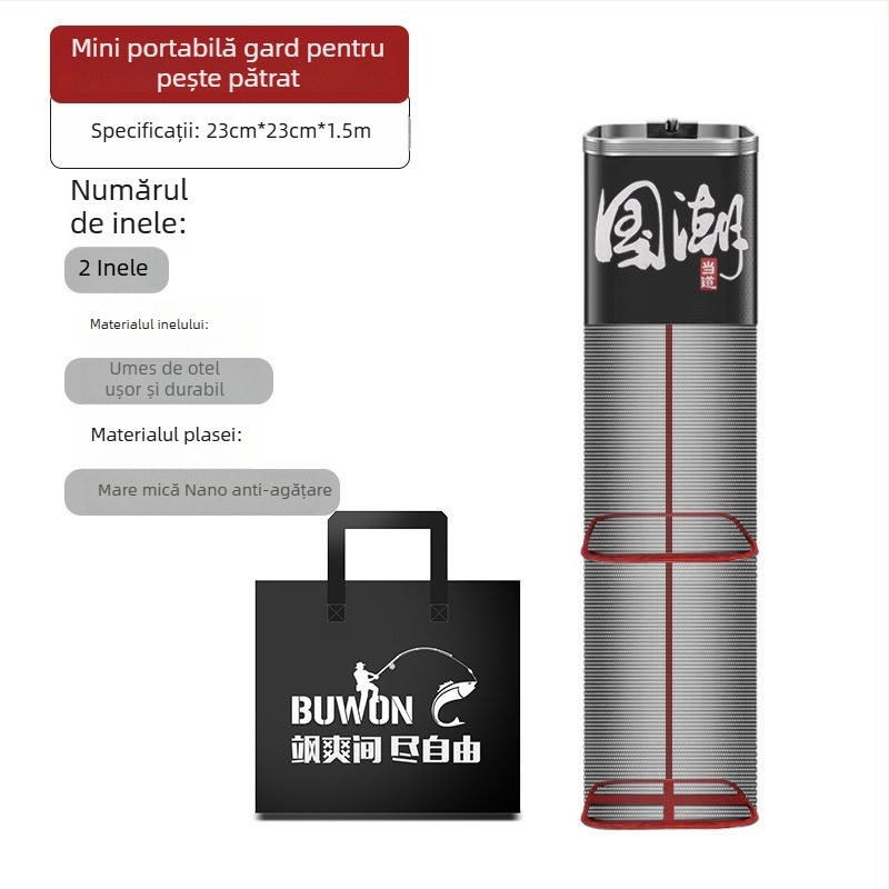 Geantă/plasă de protecție pentru pescuit, nylon, Bawon, gură pătrată, uscare rapidă, ochi mici de plasă