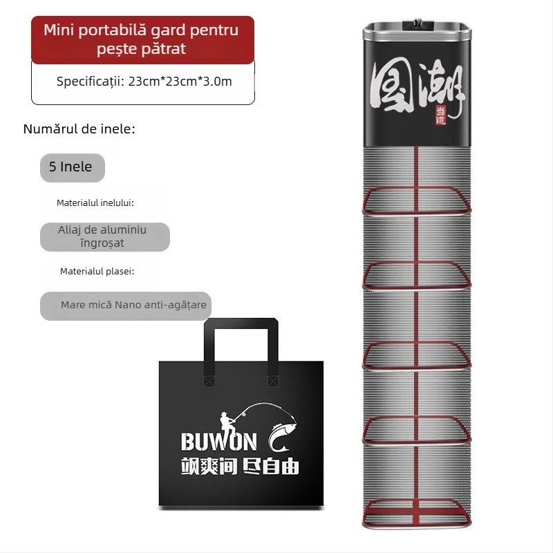 Geantă/plasă de protecție pentru pescuit, nylon, Bawon, gură pătrată, uscare rapidă, ochi mici de plasă