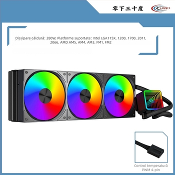 Radiator de răcire cu apă pentru CPU – corp din cupru, rulmenți hidraulici (cupru, rulmenți hidraulici, 1800 RPM, 20 dB, răcire cu apă)