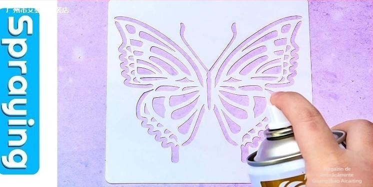 Tablă de desen – reutilizabilă din PET, șablon cu decupaj mandala-fluture pentru copii