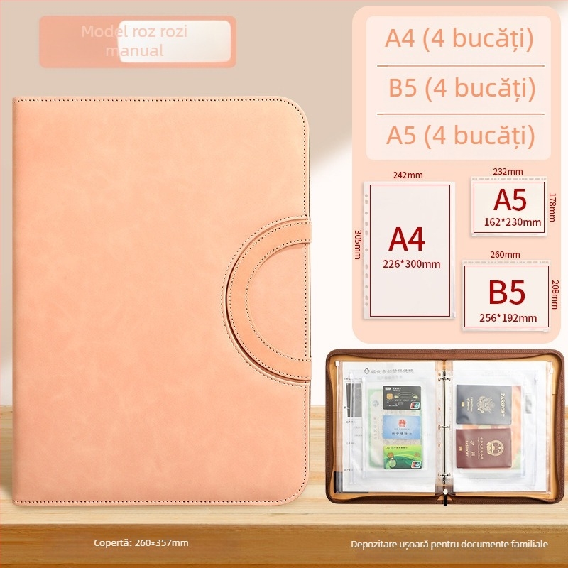 Mapă de documente A4 cu fermoar Baiheng, model A4-id storage book, PU, grosime 3.5 cm, 12 pagini