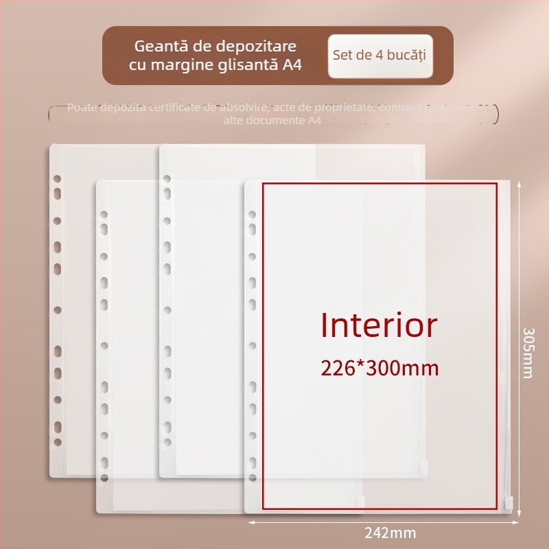Mapă de documente A4 cu fermoar Baiheng, model A4-id storage book, PU, grosime 3.5 cm, 12 pagini