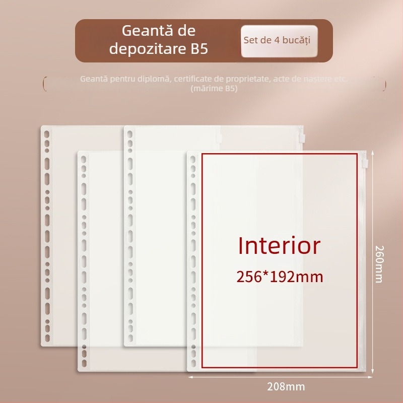 Mapă de documente A4 cu fermoar Baiheng, model A4-id storage book, PU, grosime 3.5 cm, 12 pagini