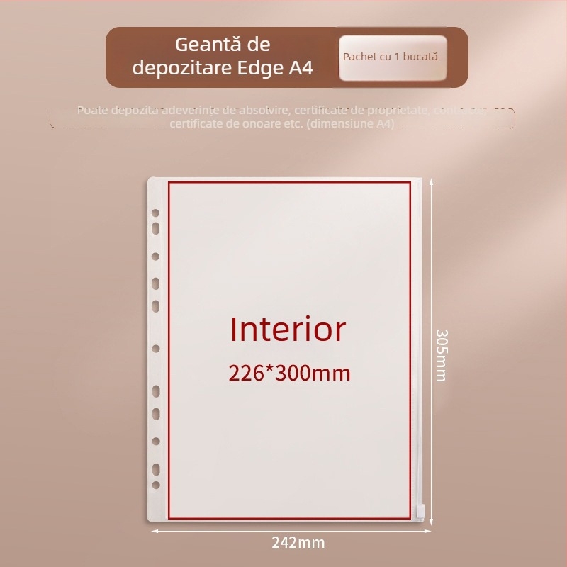 Mapă de documente A4 cu fermoar Baiheng, model A4-id storage book, PU, grosime 3.5 cm, 12 pagini