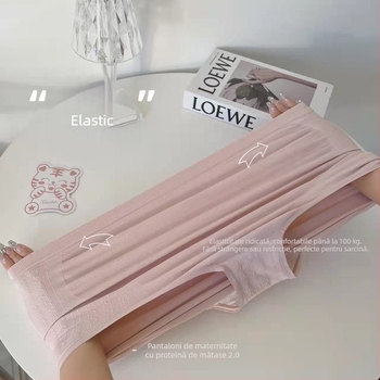 2.0 Pantaloni de maternitate cu talie înaltă, panou din Silk-Protein, zonă inghinală din bumbac antibacteriană, confortabile și respirabile