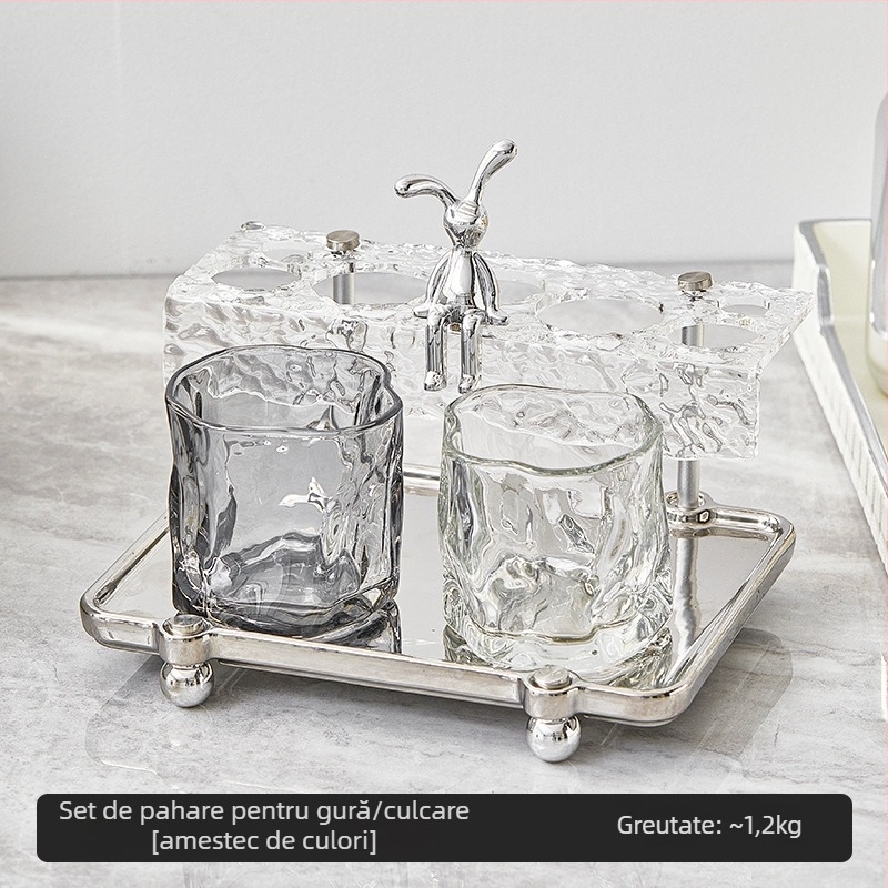 Osborn set pentru periuțe de dinți și pahar de clătire a gurii — organizator de baie din sticlă, construcție cu un singur strat, formă neregulată