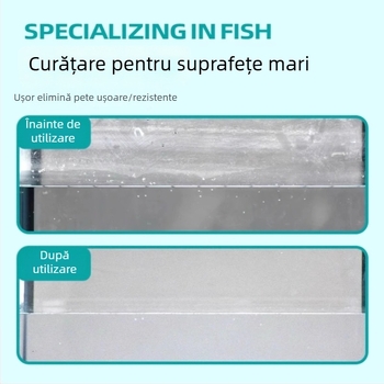 Șervețel dublu față pentru curățarea pereților interiori din sticlă ai rezervorului; elimină depunerile de calcar, urmele de apă și petele; sigur pentru rezervoare; uz casnic; lansat în 2024